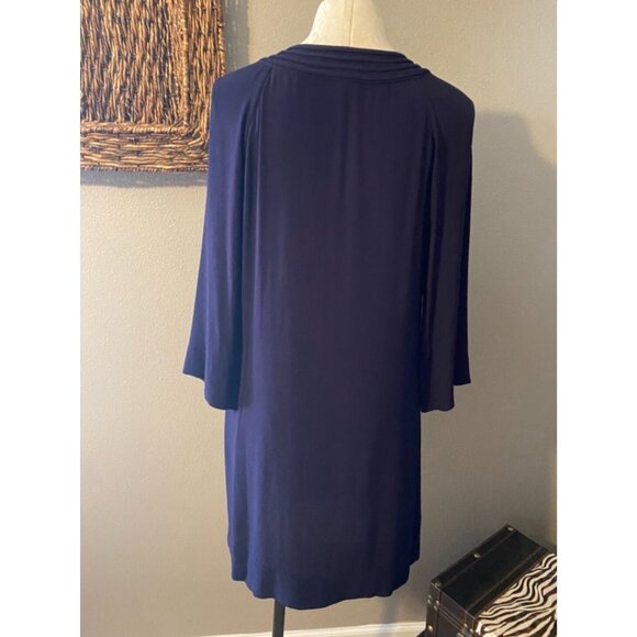 DVF Diane Von Furstenberg Dress Blue 4 Small Shift Long Sleeve Relaxed Tie Neck - Picture 4 of 10